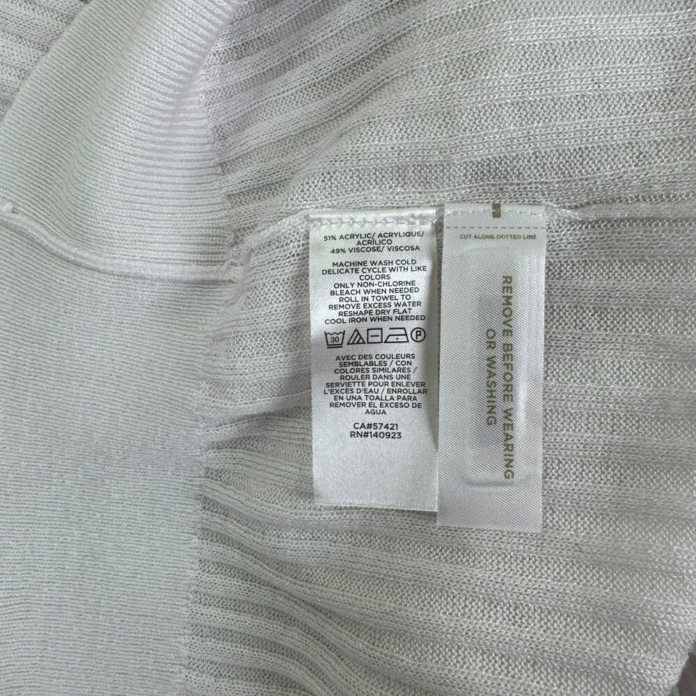 LOFT White Ribbed Button Front Cardigan Sweater with Rainbow Trim – Size L - Picture 6 of 8